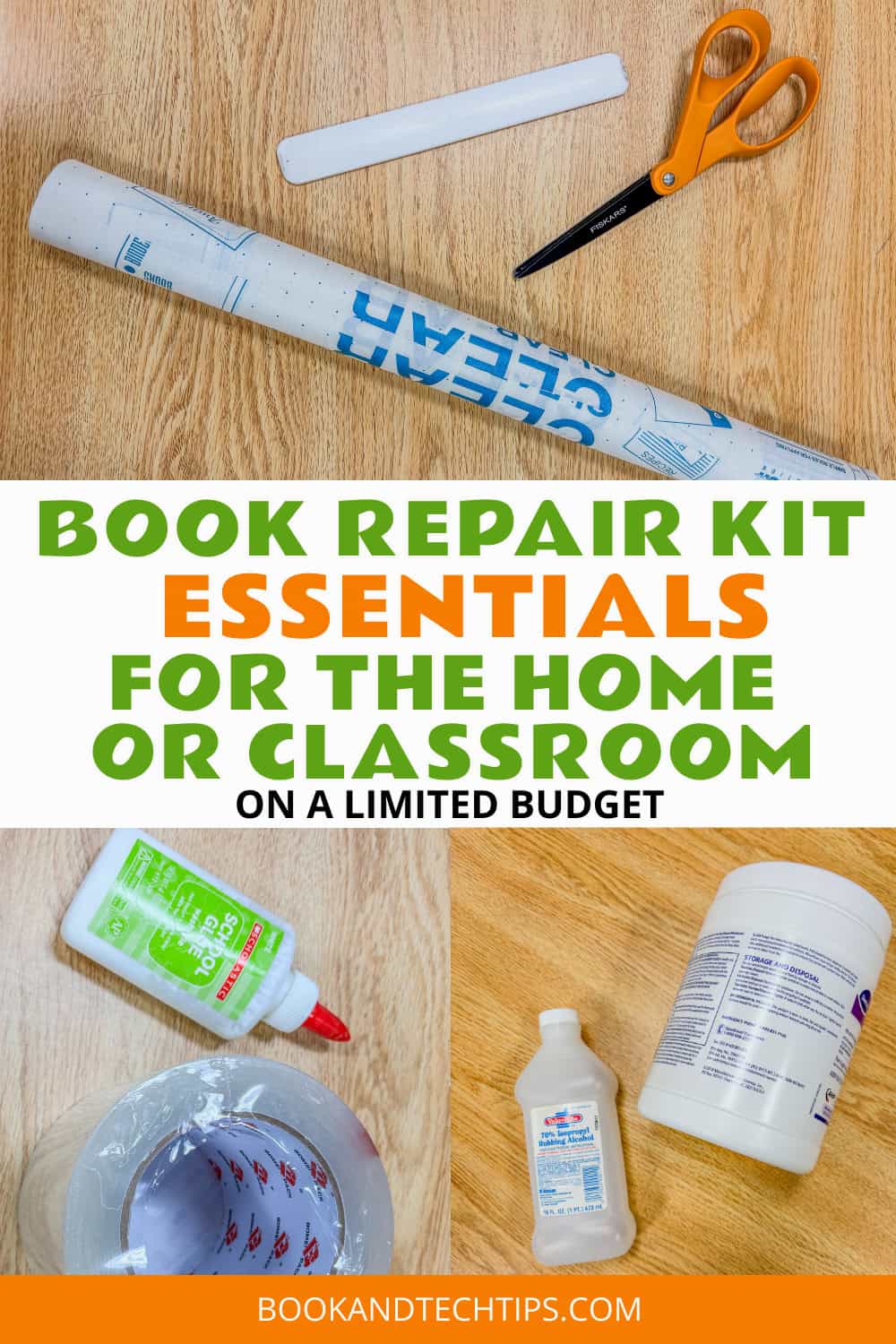 Book repair kit essentials for the home or classroom on a limited budget