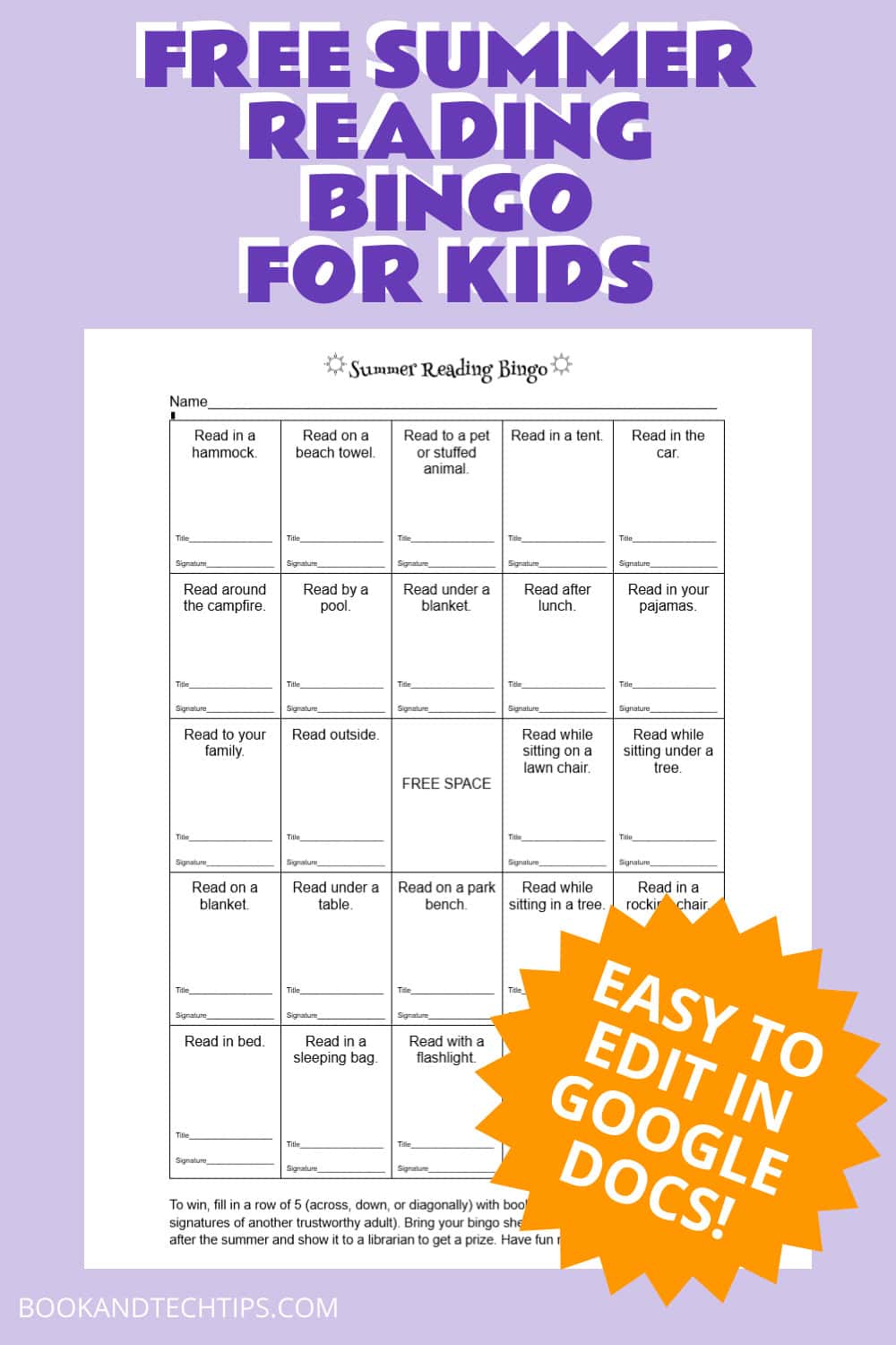 summer reading bingo
