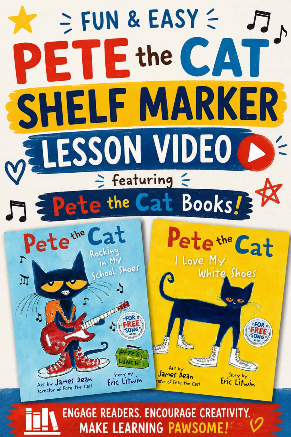 shelf marker lesson with pete the cat books